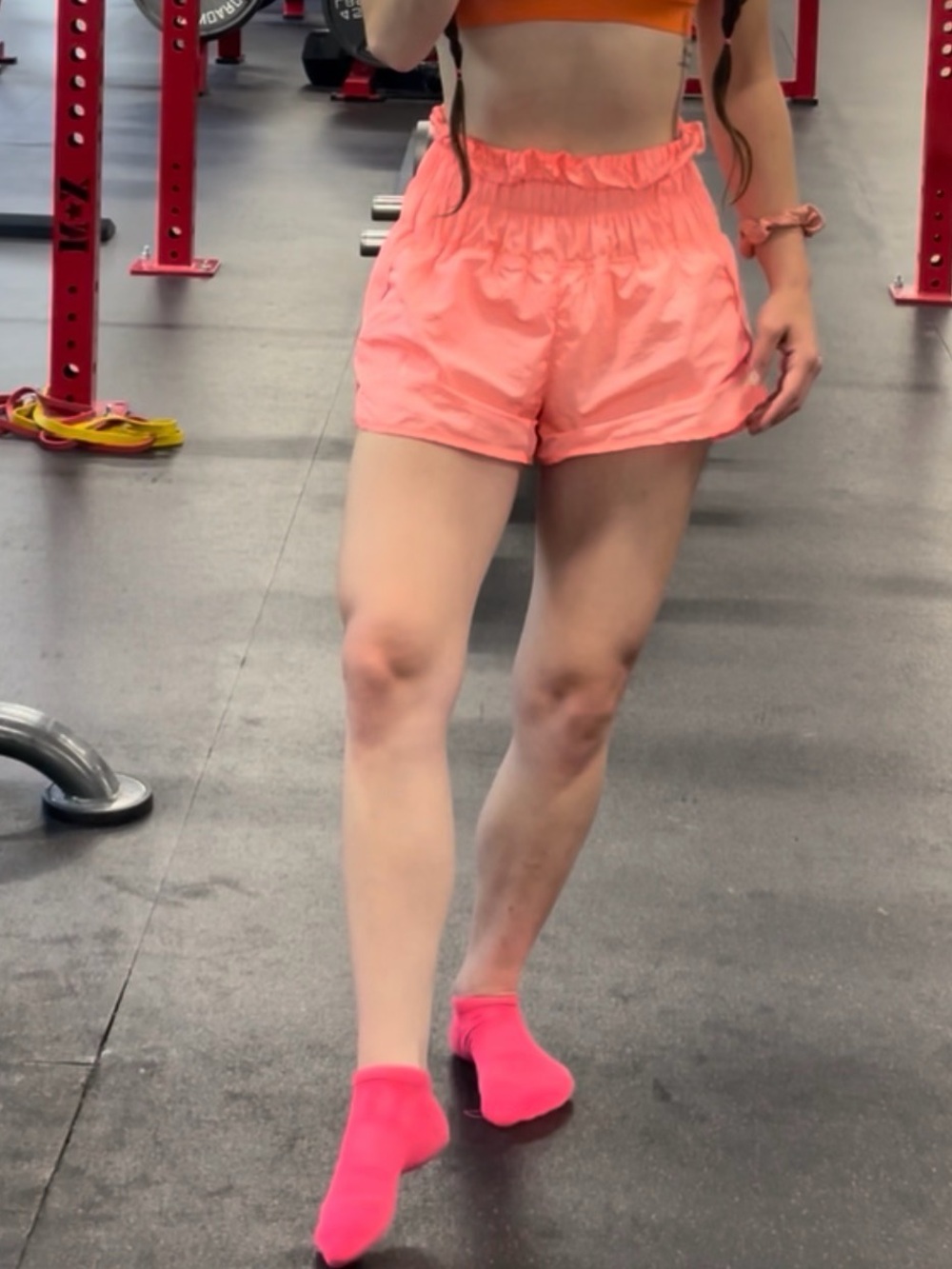 FP Movement by Free People Coral Pink Ruffle Waist Athletic Shorts